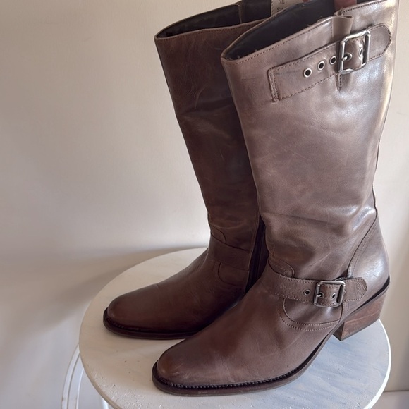 Naturalizer Brown Leather Size Zip Mid Calf Riding Boots Women 7 - Picture 2 of 15